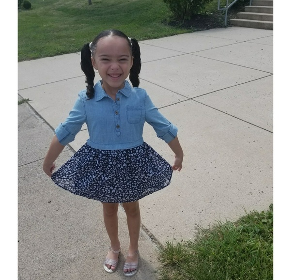 Toddler Girl Chambray And Chiffon heart Dress 5T - Picture 2 of 8